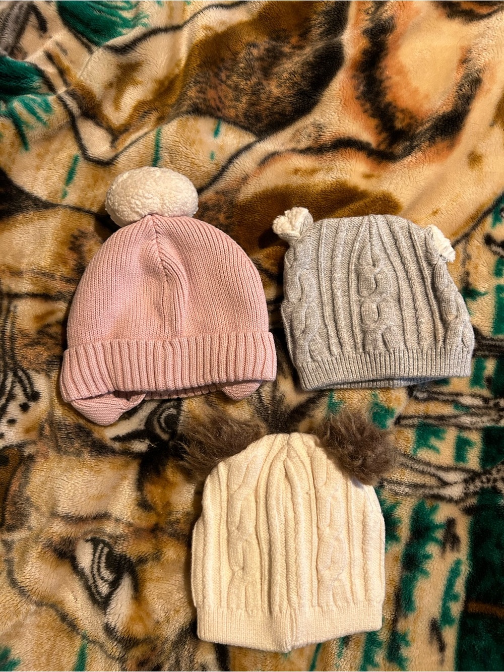 Bundle Kids Pom Pom Knit Hats - Pink, Gray, Cream